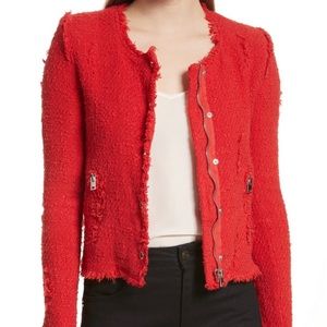 IRO red distressed tweed jacket